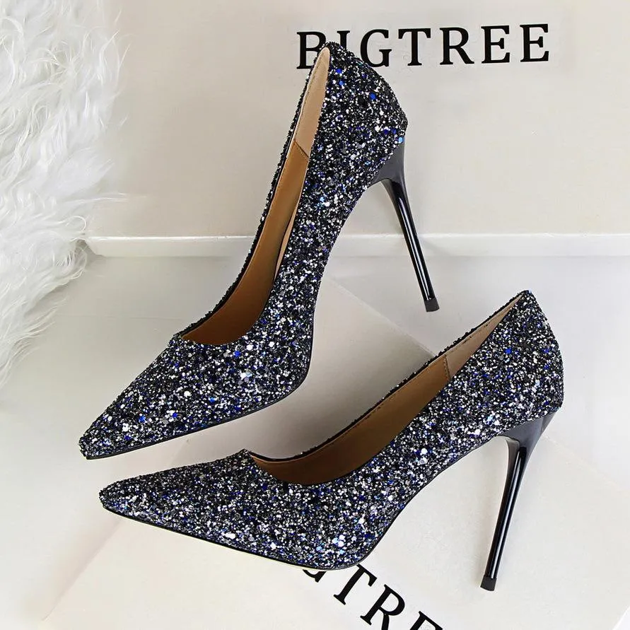 Women sparkly rhinestone pointed toe wedding stiletto heels