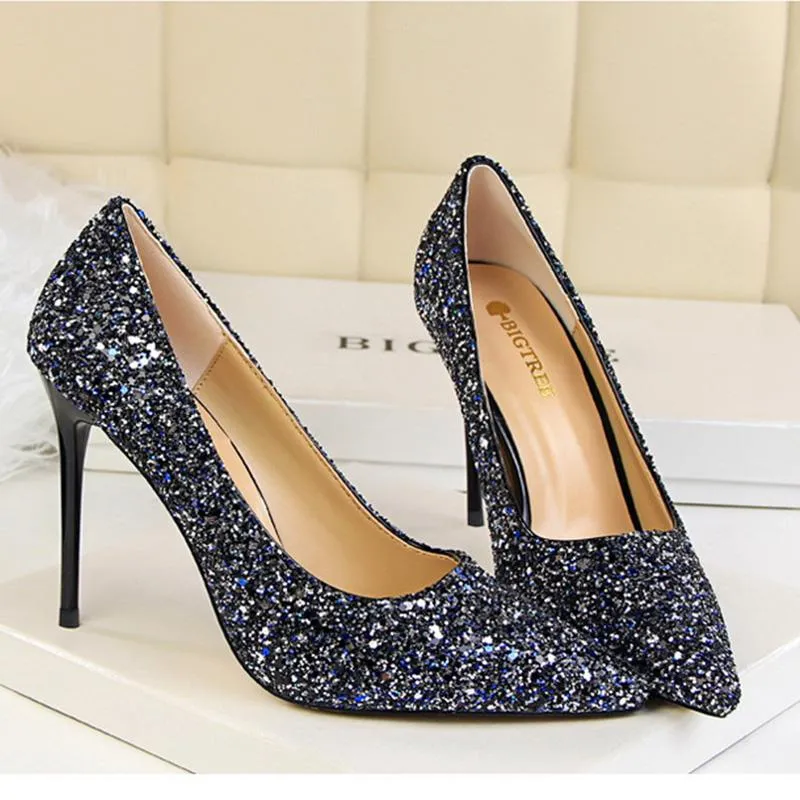 Women sparkly rhinestone pointed toe wedding stiletto heels