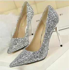 Women sparkly rhinestone pointed toe wedding stiletto heels