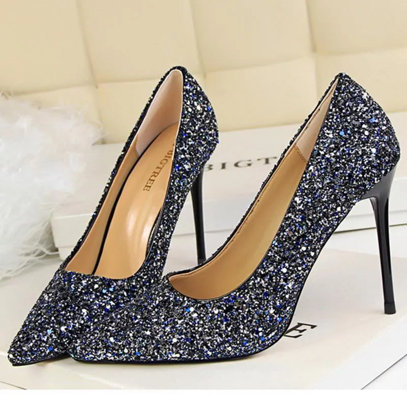 Women sparkly rhinestone pointed toe wedding stiletto heels