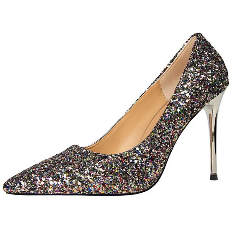 Women sparkly rhinestone pointed toe wedding stiletto heels