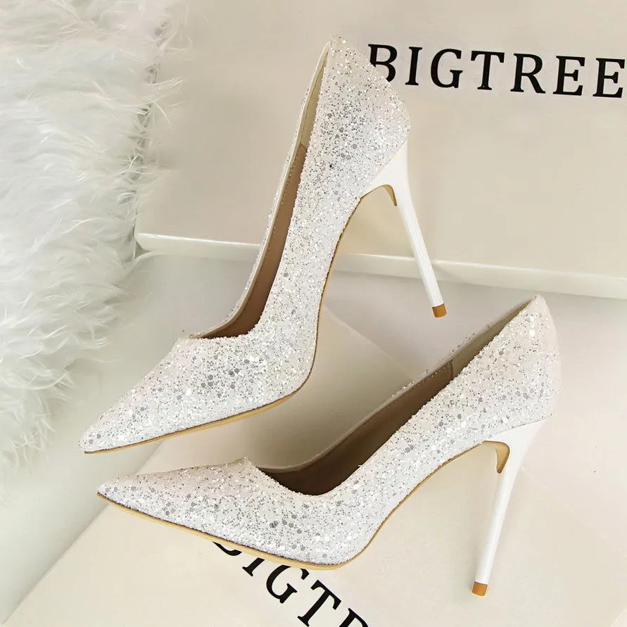 Women sparkly rhinestone pointed toe wedding stiletto heels