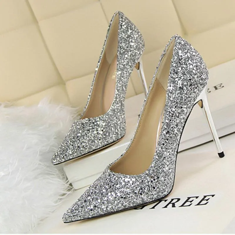 Women sparkly rhinestone pointed toe wedding stiletto heels