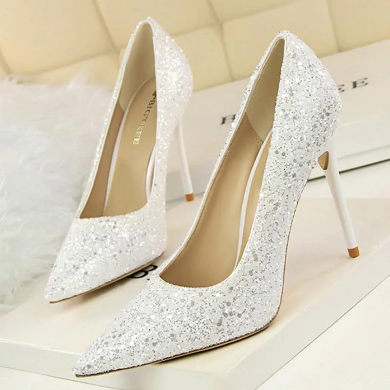 Women sparkly rhinestone pointed toe wedding stiletto heels