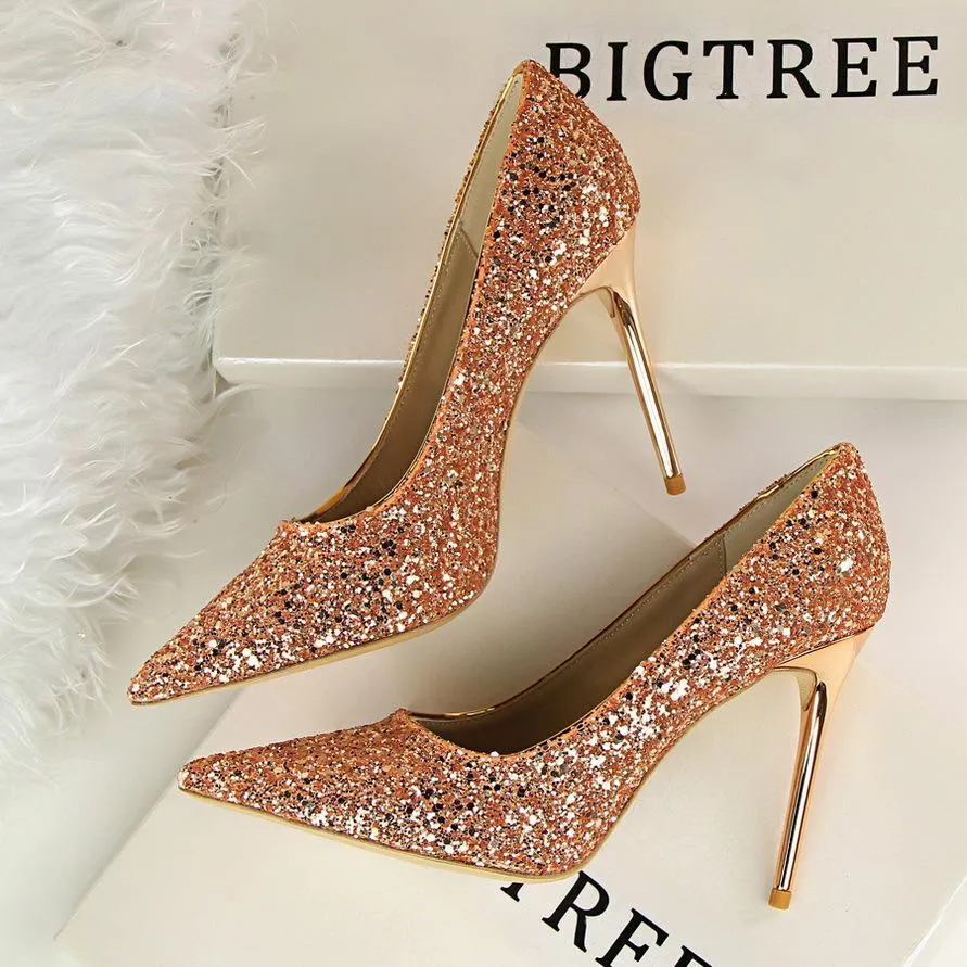 Women sparkly rhinestone pointed toe wedding stiletto heels