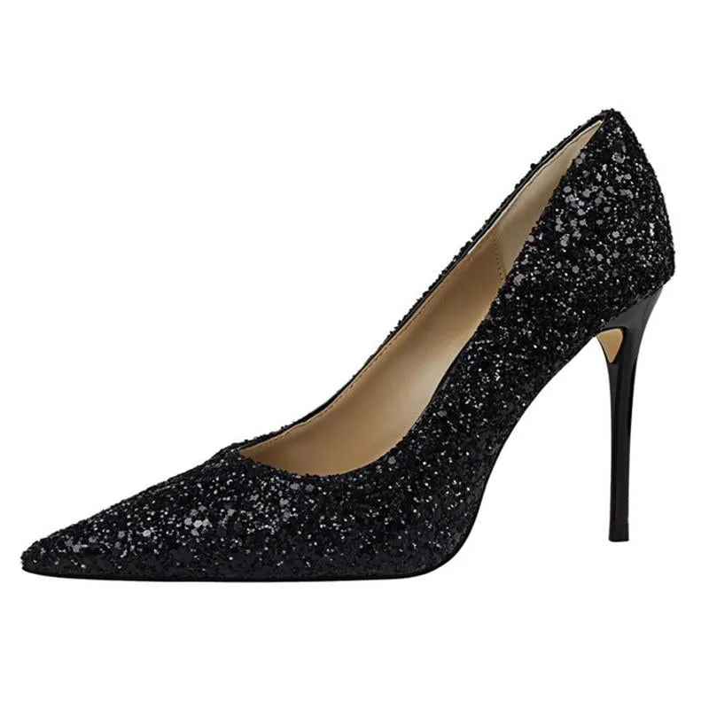 Women sparkly rhinestone pointed toe wedding stiletto heels