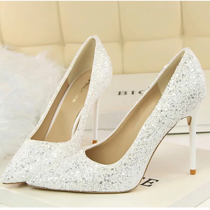 Women sparkly rhinestone pointed toe wedding stiletto heels