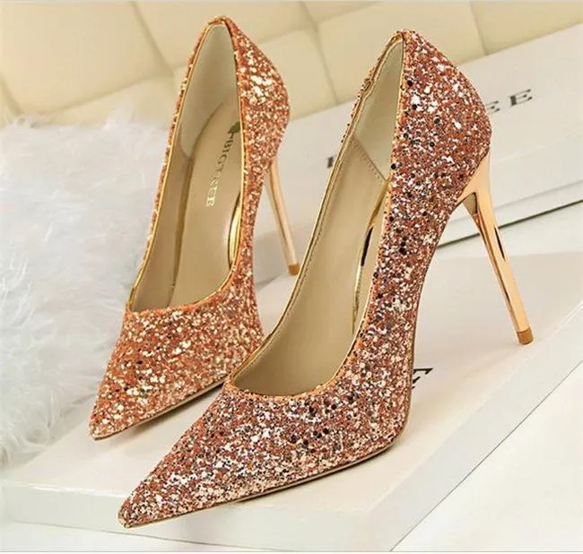 Women sparkly rhinestone pointed toe wedding stiletto heels