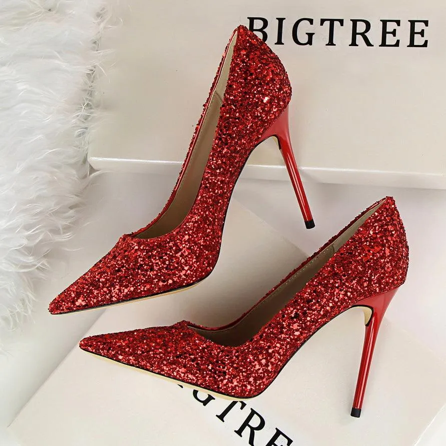 Women sparkly rhinestone pointed toe wedding stiletto heels