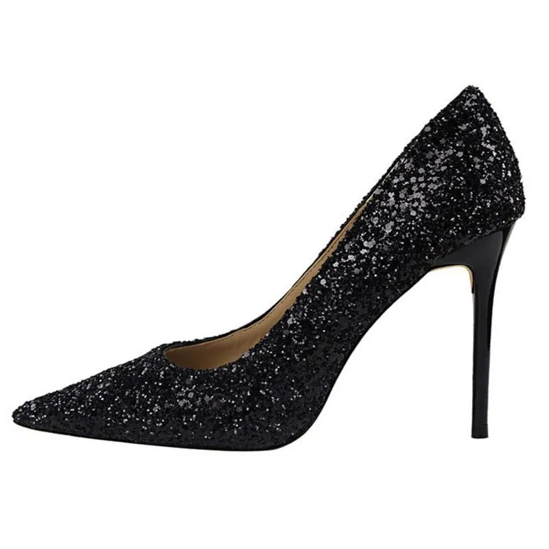 Women sparkly rhinestone pointed toe wedding stiletto heels