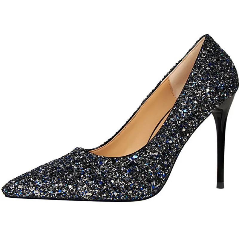 Women sparkly rhinestone pointed toe wedding stiletto heels