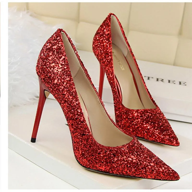 Women sparkly rhinestone pointed toe wedding stiletto heels