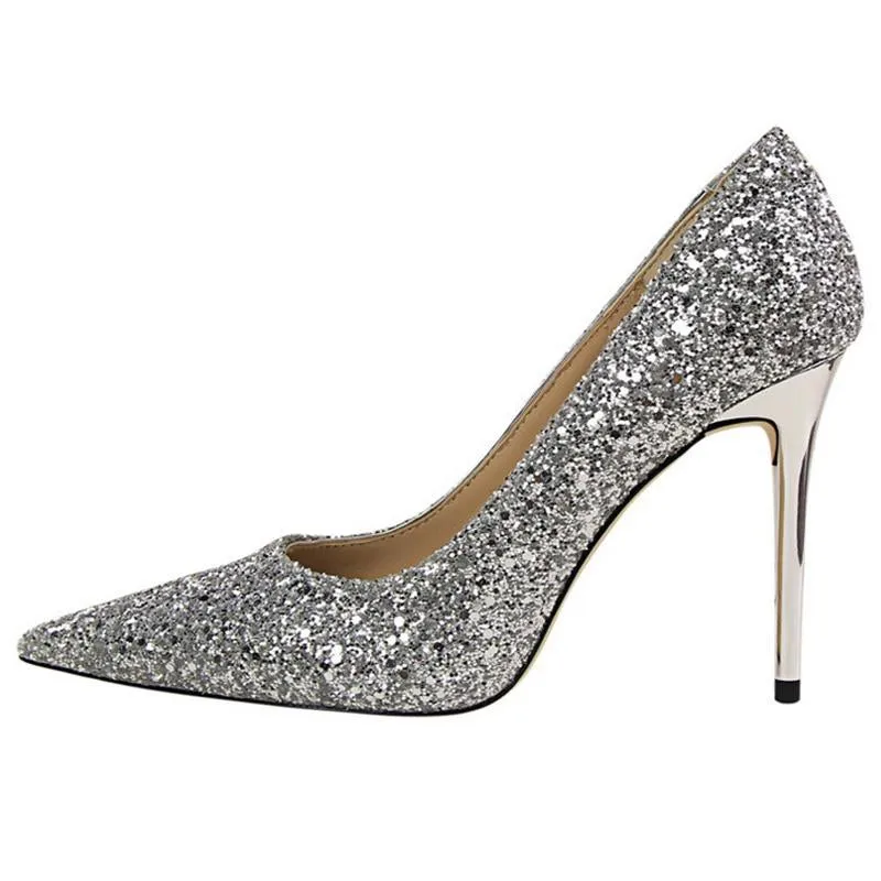 Women sparkly rhinestone pointed toe wedding stiletto heels