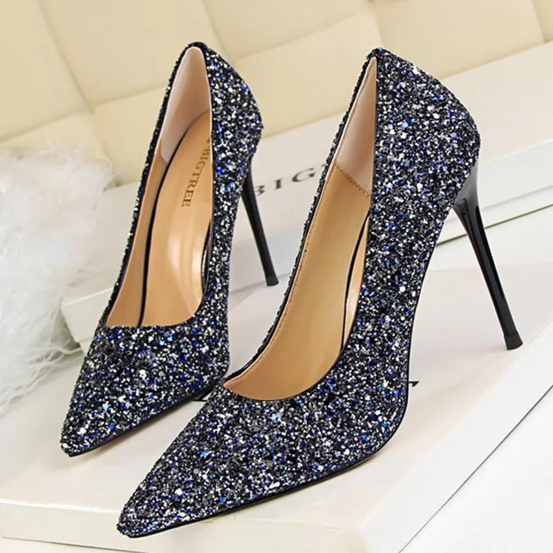 Women sparkly rhinestone pointed toe wedding stiletto heels