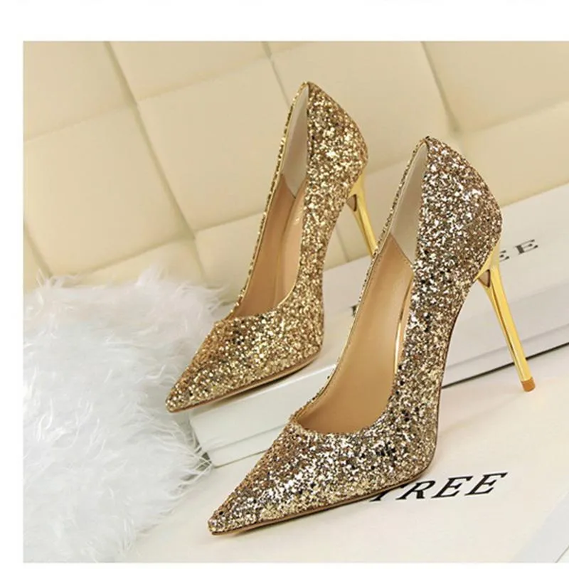 Women sparkly rhinestone pointed toe wedding stiletto heels