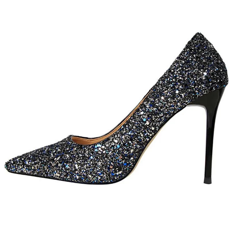 Women sparkly rhinestone pointed toe wedding stiletto heels