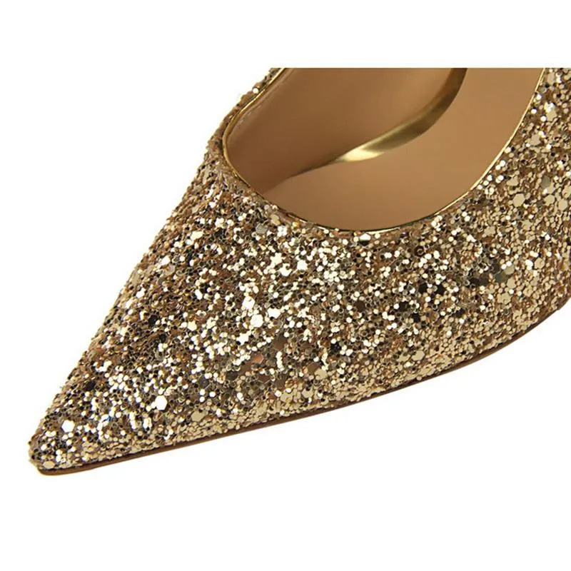 Women sparkly rhinestone pointed toe wedding stiletto heels