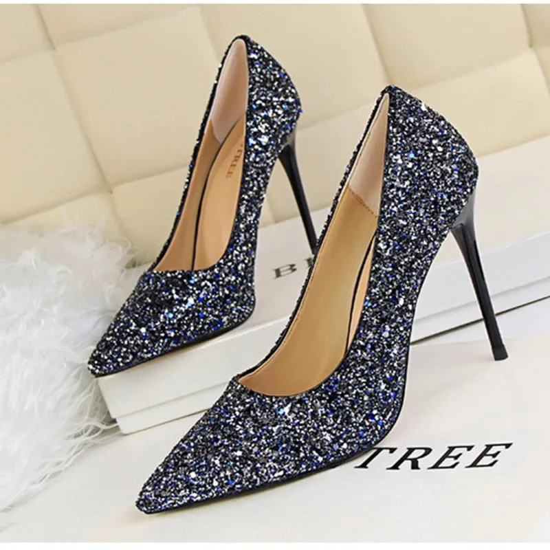 Women sparkly rhinestone pointed toe wedding stiletto heels