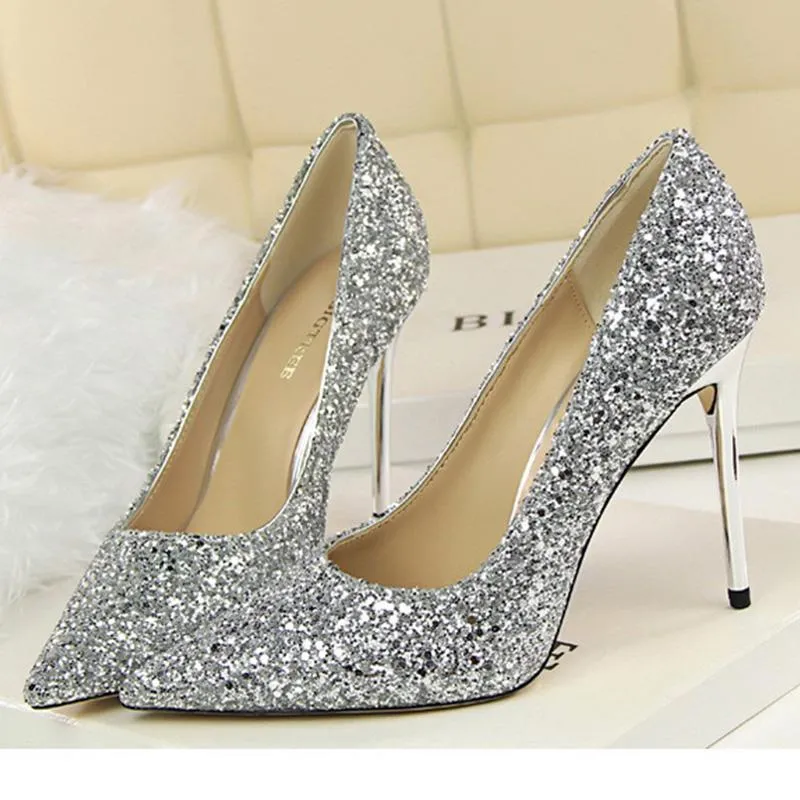 Women sparkly rhinestone pointed toe wedding stiletto heels