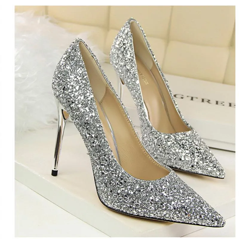 Women sparkly rhinestone pointed toe wedding stiletto heels