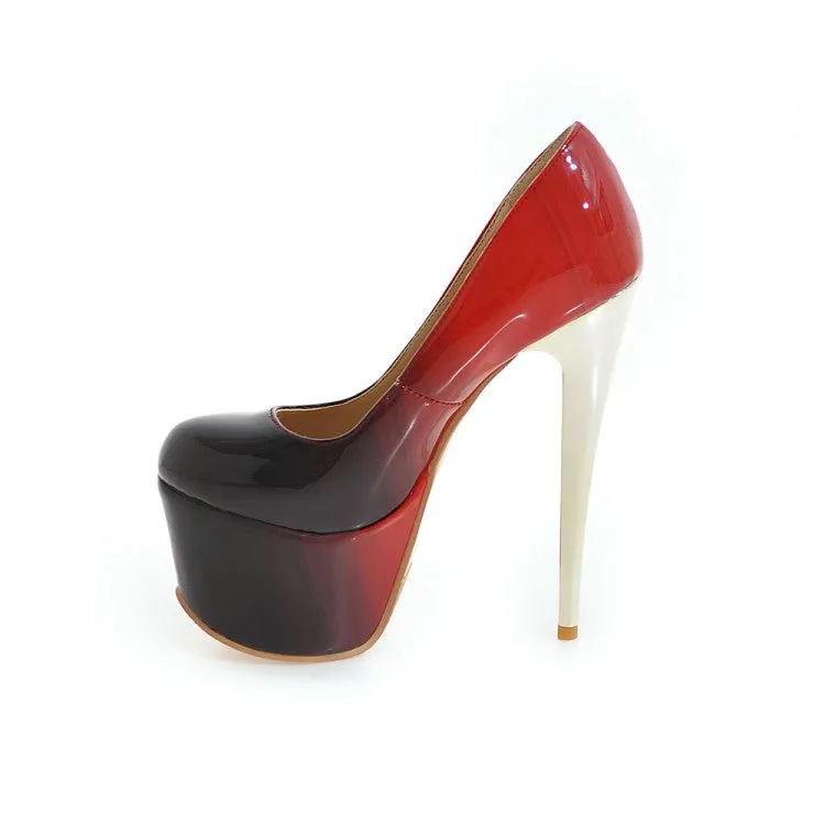 Women's  Candy Color Gradient Almond Toe Stiletto Heel Platform Pumps