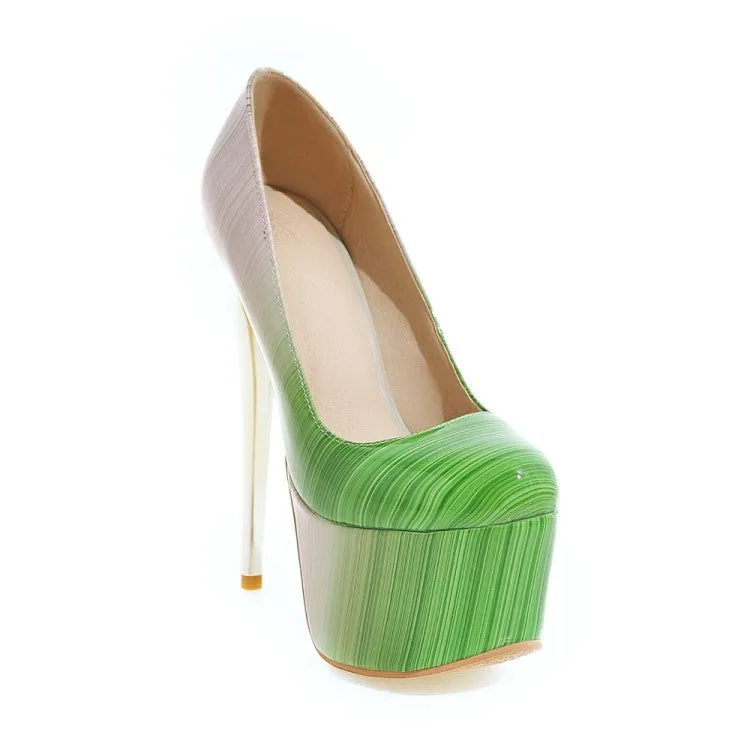 Women's  Candy Color Gradient Almond Toe Stiletto Heel Platform Pumps