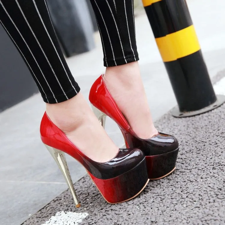 Women's  Candy Color Gradient Almond Toe Stiletto Heel Platform Pumps