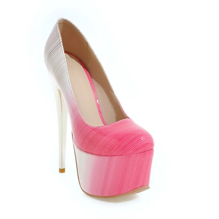 Women's  Candy Color Gradient Almond Toe Stiletto Heel Platform Pumps