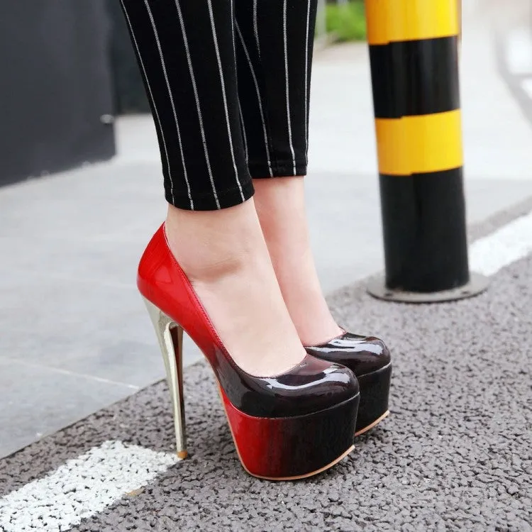 Women's  Candy Color Gradient Almond Toe Stiletto Heel Platform Pumps