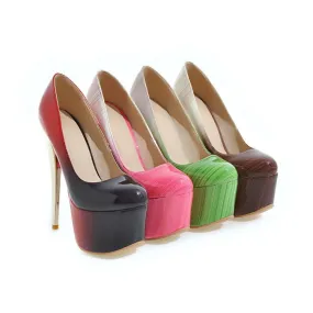 Women's  Candy Color Gradient Almond Toe Stiletto Heel Platform Pumps