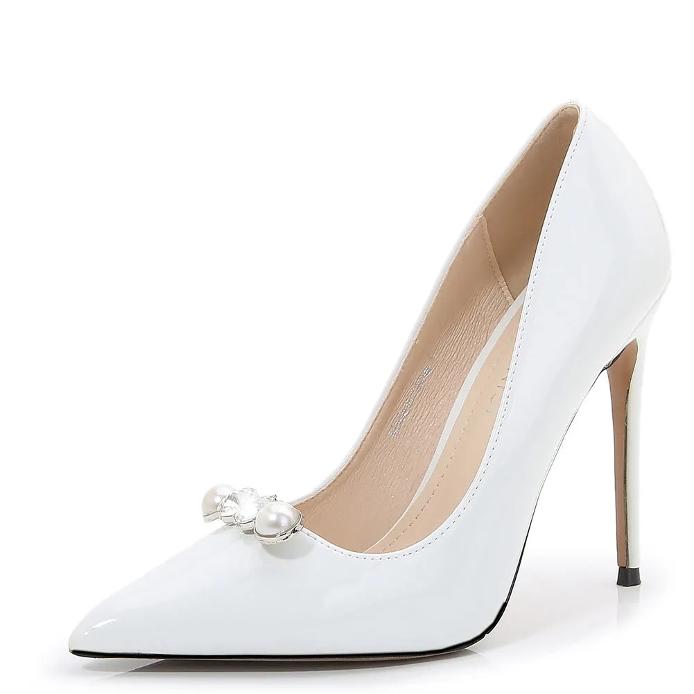 Women's Pointed Toe Pearls Shallow Stiletto Heel Pumps