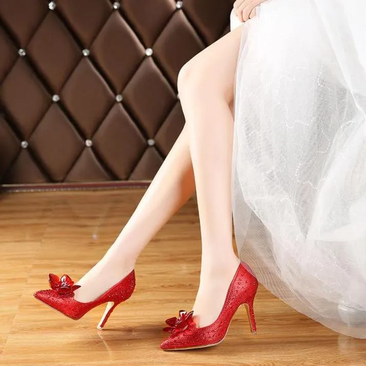 Women's rhinestone silver glitter wedding pumps