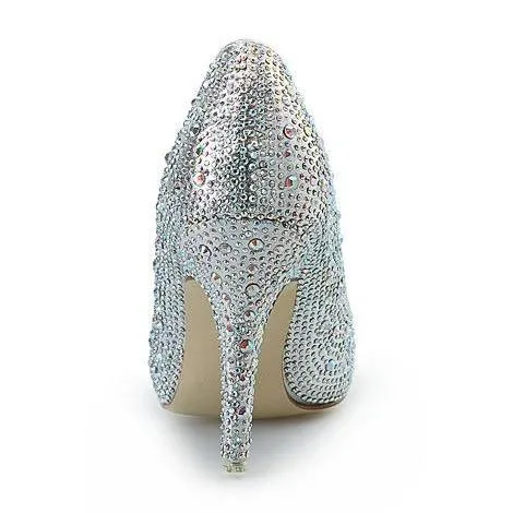 Women's rhinestone silver glitter wedding pumps