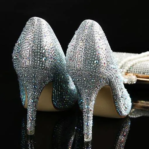 Women's rhinestone silver glitter wedding pumps