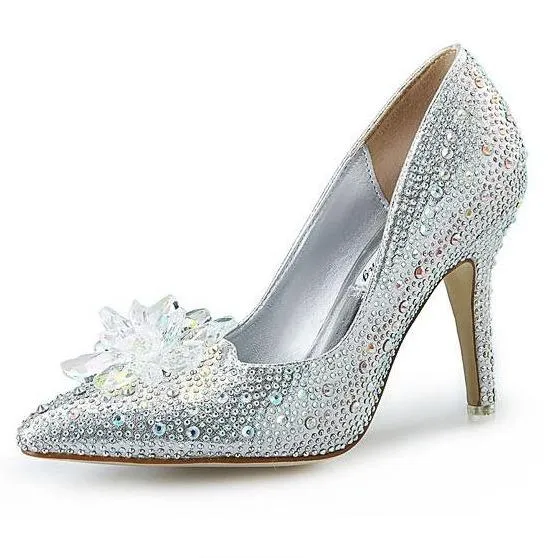 Women's rhinestone silver glitter wedding pumps