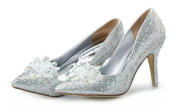 Women's rhinestone silver glitter wedding pumps