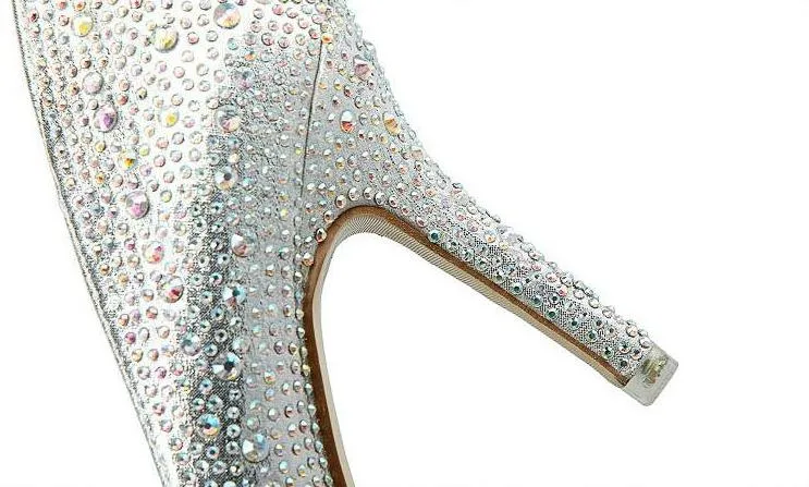 Women's rhinestone silver glitter wedding pumps