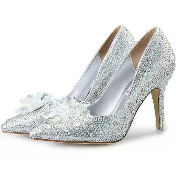 Women's rhinestone silver glitter wedding pumps