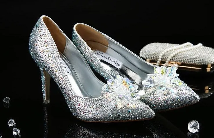 Women's rhinestone silver glitter wedding pumps