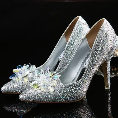 Women's rhinestone silver glitter wedding pumps