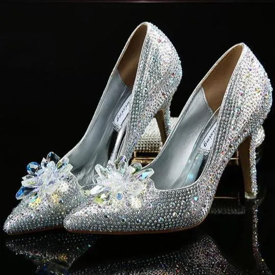 Women's rhinestone silver glitter wedding pumps