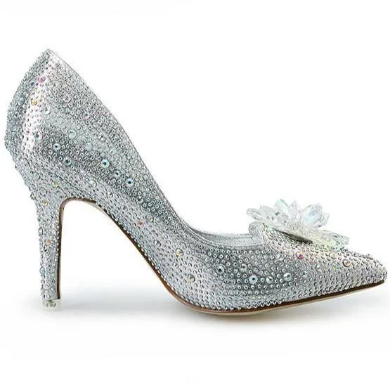 Women's rhinestone silver glitter wedding pumps