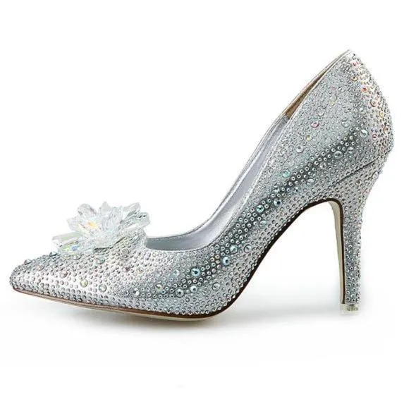 Women's rhinestone silver glitter wedding pumps