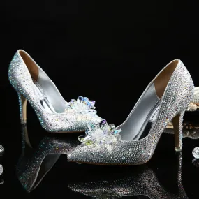 Women's rhinestone silver glitter wedding pumps